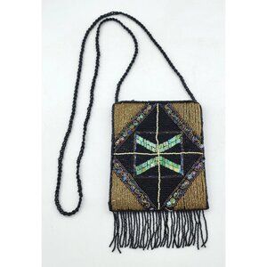 ERMO Small Crossbody Purse Bag Beaded/Sequin Art Deco Design Fringe